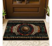 Zerbino a cerchio medievale, tappetino per ingresso con mosaico multicolore, per interni ed esterni, in gomma, impermeabile, antiscivolo, assorbe la polvere, facile da pulire, 73 x 43 cm