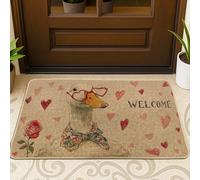 Zerbino a forma di anatra, fantasioso e carino, con cuori rosa, nessuno beige, lavabile, a basso profilo, decorazione per pavimenti esterni, porta d'ingresso, patio, 73 x 43 cm