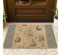Zerbino a forma di barca a vela, con faro e stella marina, estivo, beige, lavabile, a basso profilo, decorativo, decorazione per esterni, porta d'ingresso, patio, 73 x 43 cm