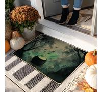 Zerbino a forma di calderone con strega di Halloween, verde scuro, decorazione per interni ed esterni, in gomma, impermeabile, antiscivolo, assorbe la polvere, facile da pulire, 73 x 43 cm