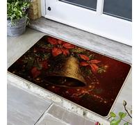 Zerbino a forma di campana di Natale Natale Natale Poinsettia rossa decorazione per le vacanze lavabile e antiscivolo per porta d'ingresso d'inverno 73,6 x 43,2 cm