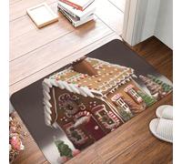 Zerbino a forma di casa di pan di zenzero, resistente, per interni ed esterni, antiscivolo, assorbente, intrappola lo sporco, a basso profilo, lavabile, tappetino da bagno in flanella, 40,6 x 61 cm