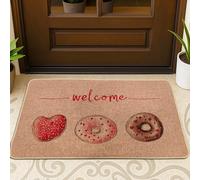 Zerbino a forma di ciambella, fantasioso e giocoso cuore spruzza San Valentino in gomma rossa antiscivolo decorativo per interni ed esterni, decorazione per portico, 73 x 43 cm