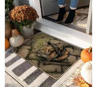 Zerbino a forma di coniglio di Halloween, coniglietto marrone con cappello da strega, tappetino per ingresso per interni ed esterni, in gomma, antiscivolo, assorbe la polvere, facile da pulire, 73 x