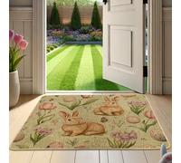 Zerbino a forma di coniglio in primavera, carino zerbino per esterni ed interni, decorazione da giardino, in gomma impermeabile, antiscivolo, assorbe la polvere, facile da pulire, 73,6 x 43,2