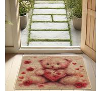 Zerbino a forma di cuore con orso carino, zerbino per San Valentino, ingresso interno ed esterno, antiscivolo, anti-polvere, facile da pulire, 73 x 43 cm