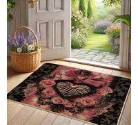 Zerbino a forma di cuore, con rose di pesca, per interni ed esterni, decorazione per San Valentino, in gomma antiscivolo, facile da pulire, assorbe la polvere, 73 x 43 cm