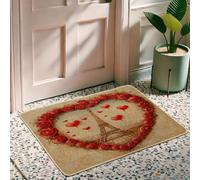 Zerbino a forma di cuore rosa rosso per ingresso interno ed esterno, decorazione romantica, gomma impermeabile, antiscivolo, assorbe la polvere, facile da pulire, 73,6 x 43,2 cm