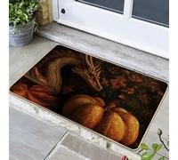 Zerbino a forma di drago autunnale, tappetino per porta di zucca arancione per ingresso esterno ed interno, decorazione medievale, gomma impermeabile, antiscivolo, assorbe la polvere
