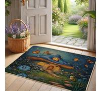 Zerbino a forma di fungo, con farfalle blu, tappetino di benvenuto per interni ed esterni, decorazione da favola, in gomma, impermeabile, antiscivolo, antipolvere, assorbente, facile da pulire, 73 x