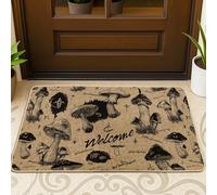 Zerbino a forma di fungo, rustico vintage con disegno di benvenuto, marrone, lavabile, a basso profilo, tappetino di benvenuto per casa, ufficio, esterno, interno, ingresso, decorazione, 73 x 43 cm