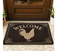 Zerbino a forma di gallo, stile rustico con scritta "Welcome Floral Nessuno", lavabile, a basso profilo, decorazione per esterni, per porta d'ingresso, patio, 73 x 43 cm