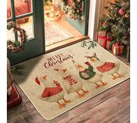 Zerbino a forma di oche, con cappelli di Babbo Natale, sciarpe, rosso, lavabile, a basso profilo, decorativo, per ingresso, portico, bagno, ufficio, 73 x 43 cm