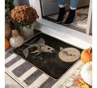 Zerbino a forma di pesce di Halloween, decorazione con luna nera, per ingresso esterno e interno, in gomma, antiscivolo, assorbe la polvere, facile da pulire, 73 x 43 cm