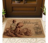 Zerbino a forma di polpo oceanico, stile vintage, tappetino di benvenuto per interni ed esterni, decorazione nautica, antiscivolo, impermeabile, facile da pulire, 73 x 43 cm