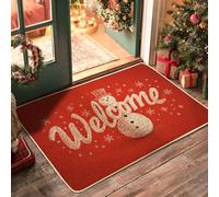 Zerbino a forma di pupazzo di neve, con fiocchi di neve e fiocchi di neve, in gomma rossa, antiscivolo, decorazione per la casa, per ingresso, portico esterno, balcone, 73 x 43 cm