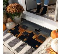 Zerbino a forma di strega di Halloween, tappetino nero per interni ed esterni, decorazione autunnale, in gomma, impermeabile, antiscivolo, assorbe la polvere, facile da pulire, 73 x 43 cm
