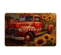 Zerbino a molla per fattoria, camion, foglie di girasole, chalet in legno, motivo floreale, rosso, giallo, gomma assorbente, per bagno, terrazza, ufficio, portico, casa, campeggio, lavabile
