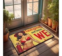 Zerbino a molla, per ingresso esterno, vintage, con pin-up antincendio, ragazza con estintore, decorazione per veranda e camera da letto dei ragazzi (40 x 60 cm)