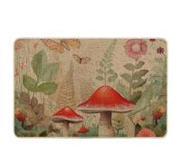 Zerbino a molla retrò con fungo botanico foglie fiori farfalle cottage rustico rosso verde gomma sporco decorazione ufficio aula piscina garage casa lavabile assorbente 43,2 x 73,7 cm