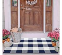 Zerbino a quadri blu e bianchi, 61x89 cm, in cotone intrecciato, lavabile, | Zerbino a quadri in cotone, dimensioni 24''x35'', ideale per ingresso, veranda, camera da letto e soggiorno; lavabile in