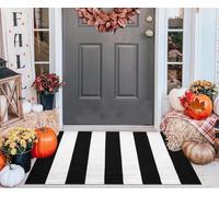 Zerbino a righe bianche e nere per la porta d'ingresso, 61x89 cm, in cotone | Lo zerbino a righe sovrapposte in cotone intrecciato è adatto sia per interni che per esterni; ideale per arredare l'ingresso