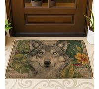 Zerbino a tema lupo, tappetino per ingresso con animali grigi, per interni ed esterni, decorazione rustica, in gomma, impermeabile, antiscivolo, anti-polvere, facile da pulire, 73 x 43 cm