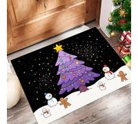 Zerbino Acquerello Albero Di Natale lavabile,40 x 60 cm, per porta d'ingresso, a basso profilo, per interni, antiscivolo, ad alto traffico, per portico, cucina,Pupazzo Di Neve Omino Di Pan Di Zenzero