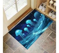 Zerbino Alieno Cielo Stellato Trappola Sporco, Tappetino Antiscivolo Lavabile in Lavatrice, Medusa Cartoni Animati, Zerbino d'Ingresso Assorbenti per Cane, Ingresso, Port, 90 x 150 cm, Verde