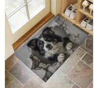Zerbino Animali Con Illusione 3D Il Cane Da Pastore Sfonda Il Muro per Ingresso, Antiscivolo e Resistente, Assorbe Acqua e Sporco, Facile da Pulire, Ideale per Porta(90 x 150 cm,In Bianco E Nero)
