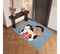 Zerbino Animali Divertenti Di Natale Gatti Bianchi E Neri Lucine 40X60Cm | Zerbino Di Benvenuto Antiscivolo Blu-Grigio, Tappetino Lavabile Decorativo Per Interni Porta D'Ingresso, Cucina Veranda