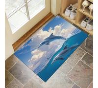 Zerbino Animali Marini Il Delfino Salta Fuori Dall'Acqua per Ingresso 90 x 150 cm, Antiscivolo e Resistente, Assorbe Acqua e Sporco, Facile da Pulire, Ideale per Porta, Corridoio e Casa,Azzurro Cielo