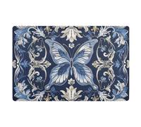 Zerbino anteriore con motivo barocco blu e bianco, 81,3 x 50,8 cm, con retro in gomma antiscivolo, a basso profilo, ultra sottile, per casa, casa, casa, casa, casa, casa, cucina, patio