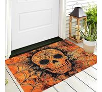 Zerbino Antiscivolo Interni Ed Esterni Con Retro In Gomma Antiscivolo,Arancione Nero Scheletro Di Ragnatela Arte Mandala Decorazione Per Halloween Bagno Cucina Camera,50X80Cm
