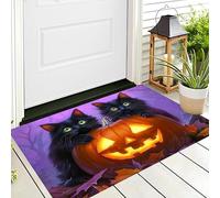 Zerbino Antiscivolo Interni Ed Esterni Con Retro In Gomma Antiscivolo,Arancione Nero Zucca Gatto Nero Animali Fantastici Decorazione Per Halloween Bagno Cucina Camera,60X90Cm