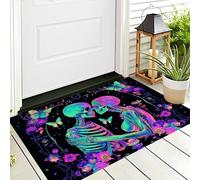 Zerbino Antiscivolo Interni Ed Esterni Con Retro In Gomma Antiscivolo,Blu Scuro Teschio Di Farfalla Personaggi Di Coppia Decorazione Per Halloween Bagno Cucina Camera,90X150Cm