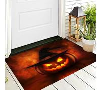 Zerbino Antiscivolo Interni Ed Esterni Con Retro In Gomma Antiscivolo,Colore Arancione Zucca Glitterata Arte Della Personalità Decorazione Per Halloween Bagno Cucina Camera,50X80Cm