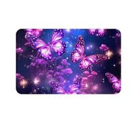 Zerbino antiscivolo per porta di ingresso, 80 x 48 cm, per esterni, interni, per ingresso, viola, con graziosa stampa con farfalle, assorbente, lavabile, per corridoio, esterno, patio, portico