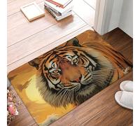 Zerbino antiscivolo per porta d'ingresso, lavabile, tappetino di benvenuto con tigre che sorge il sole nascente, zerbino per ingresso, tappetino in flanella assorbente, tappetino da bagno per camera