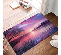 Zerbino antiscivolo per porta d'ingresso, lavabile, tappetino di benvenuto viola tramonto sull'acqua, zerbino per ingresso, tappetino in flanella assorbente, tappetino da bagno per camera da letto