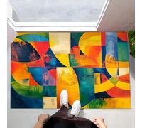 Zerbino Arancia Pittura A Olio Geometrica 70X100Cm Per Interni,Antiscivolo E Lavabile In Lavatrice,Tappeto Da Ingresso Stile Espressionismo Astratto,Pelo Basso E Antipelo Per Porta D’Ingresso