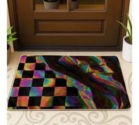 Zerbino arcobaleno a scacchi, colorato a scacchi, per interni ed esterni, decorazione moderna, in gomma, impermeabile, antiscivolo, assorbe la polvere, facile da pulire, 73 x 43 cm