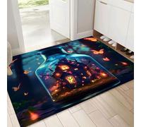 Zerbino Arte Fantasy, 50x80cm Zerbino con Disegni in Gomma, Bottiglia Di Vetro Architettura Tappeto per Ingresso Interno, Fondo Antiscivolo Gommato, Facile da Pulire Rettangolare, Blu scuro