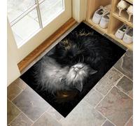 Zerbino Arte Fantasy Un Gatto Che Si Coccola per Ingresso, Antiscivolo e Resistente, Assorbe Acqua e Sporco, Facile da Pulire, Ideale per Porta, Corridoio e Casa (80 x 120 cm,In Bianco E Nero)