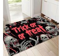 Zerbino Arte Horror, 50x80cm Zerbino con Disegni in Gomma, Zombi Scheletri Tappeto per Ingresso Interno, Fondo Antiscivolo Gommato, Facile da Pulire Rettangolare, Nero
