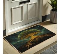 Zerbino artistico con albero della vita, verde e oro, per interni ed esterni, decorazione naturale, in gomma, impermeabile, antiscivolo, antipolvere, facile da pulire, 73 x 43 cm