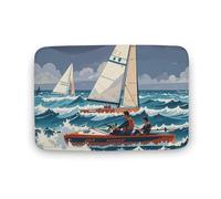 Zerbino assorbente da bagno, tappetino di benvenuto per esterni, antiscivolo, morbido, tappeto da bagno, 50 x 80 cm, tappetino per porta d'ingresso, due barche a remi in un mare tempestoso, tappeto