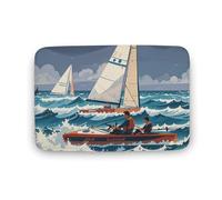 Zerbino assorbente da bagno, tappetino di benvenuto per esterni, antiscivolo, morbido, tappeto da bagno, 40 x 60 cm, tappetino per porta d'ingresso, due barche a remi in un mare tempestoso, tappeto