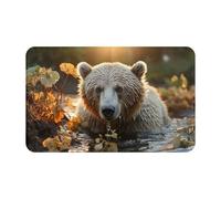Zerbino assorbente per ingresso con orso che attraversa il fiume, tappeto per interni ed esterni, antiscivolo, in flanella, tappetino da bagno a basso profilo, 50,8 x 80 cm