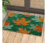 Zerbino autunnale a forma di foglia d'acero, arancione e verde, per ingresso esterno ed interno, decorazione autunnale, gomma impermeabile, antiscivolo, assorbe la polvere, facile da